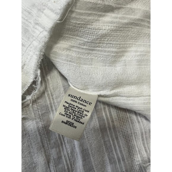 Sundance Women's Short Sleeve Button Down Shirt Size Medium White Cotton Frayed - Picture 3 of 4